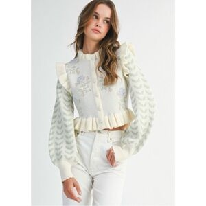 MABLE | Eloise Long Sleeve Ruffle Floral Print Crop Cardigan ~ NWT Medium